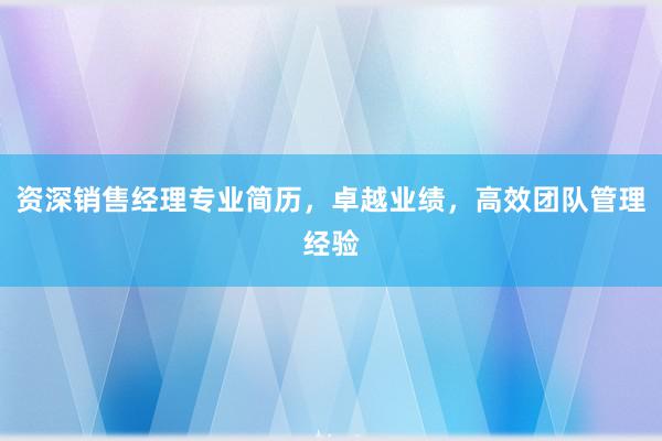 资深销售经理专业简历，卓越业绩，高效团队管理经验